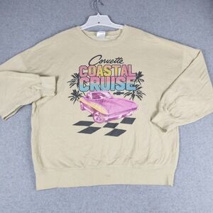 VTG GM Corvette Sweatshirt Mens M Tan Coastal Cruise Graphic Retro Car Pullover